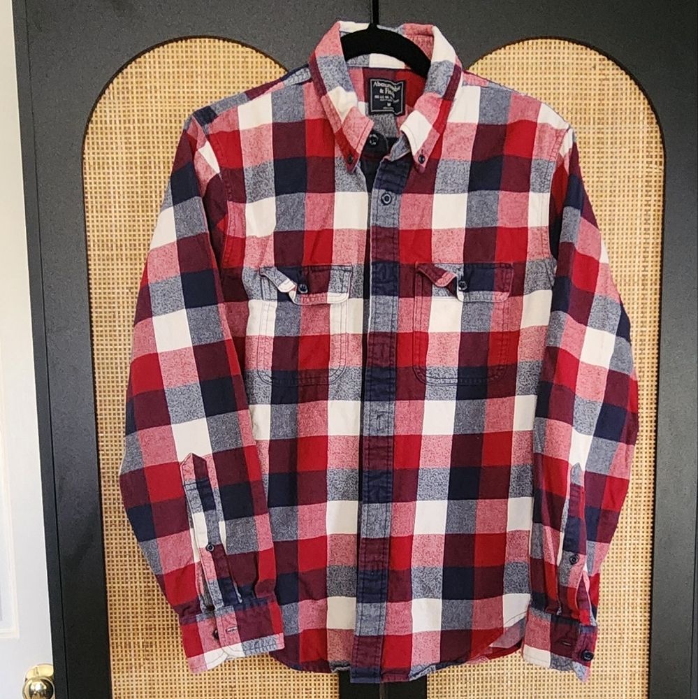Abercrombumie Red and Blue Plaid Button-Up Shirt M